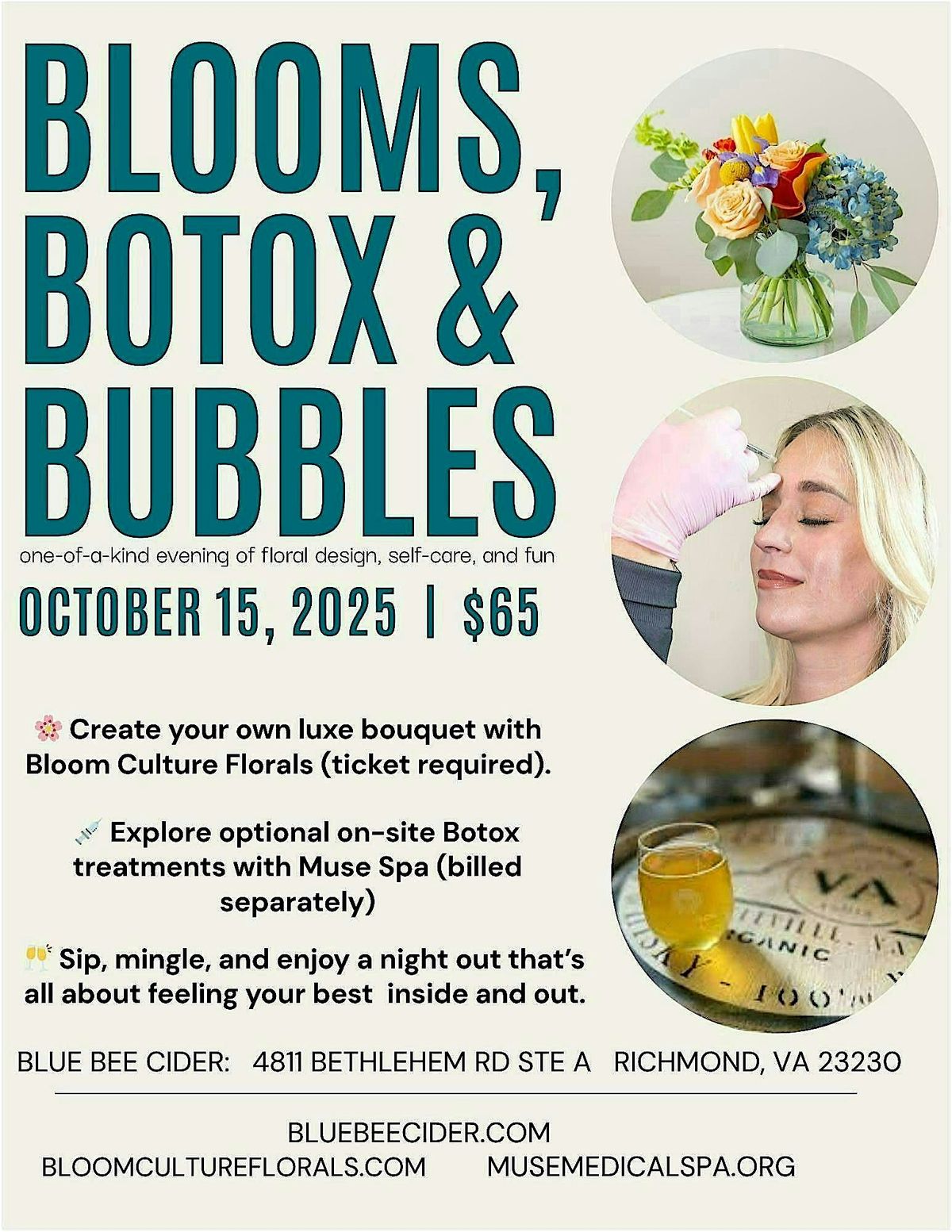 Blooms, Botox & Bubbles at Blue Bee Cider