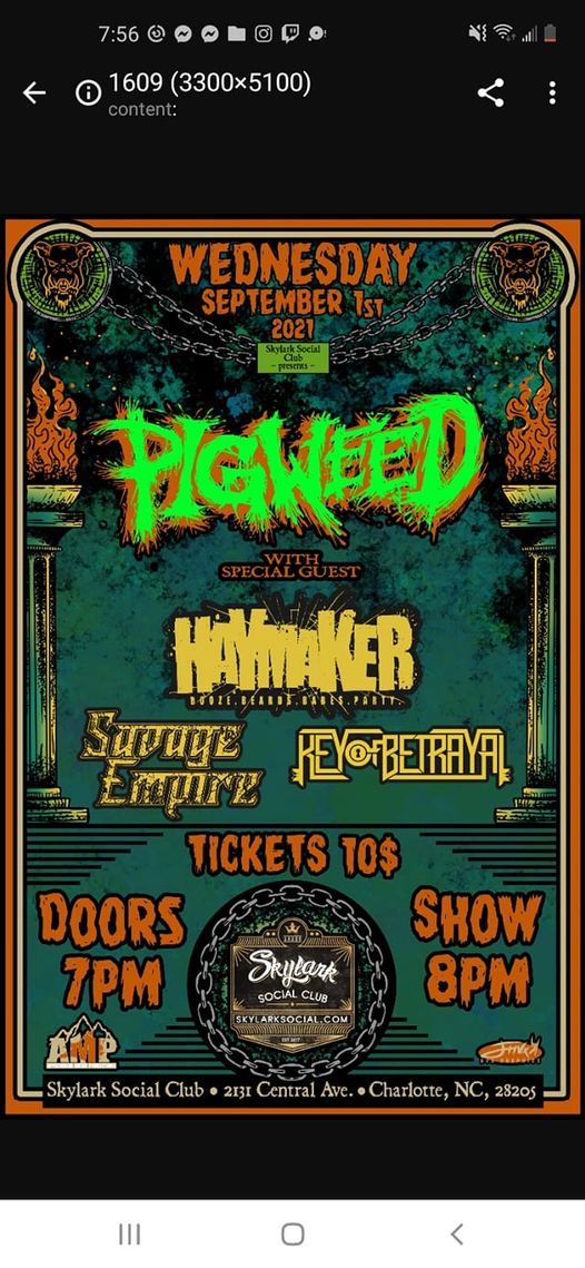 Pigweed with special guests Haymaker, Savage Empire,Key Of Betrayal