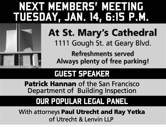 Small Prop Owners: Free legal panel and speaker from SF Building Inspection