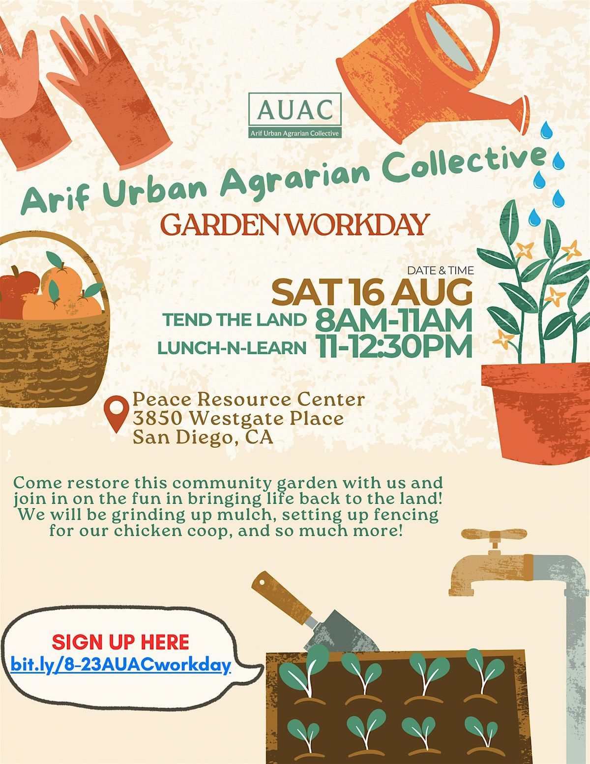 Arif Collective Community Garden Volunteer Workday & Lunch-n-Learn 8.16