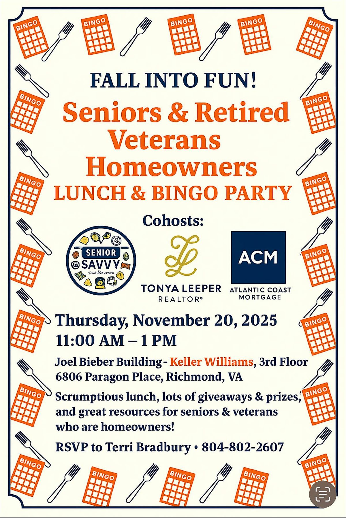 FALL INTO FUN! Seniors & Retired Veterans Homeowners Lunch & Bingo Party!