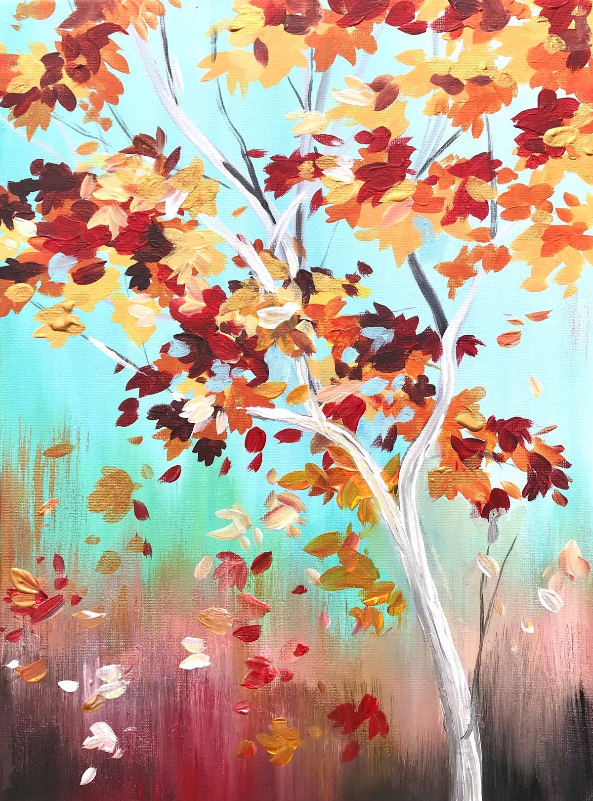 Join Brush Party to paint the lovely seasonal 'Golden Autumn' in Woodstock