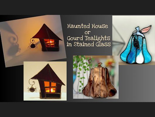 Stained Glass Haunted House or Gourd Tealight