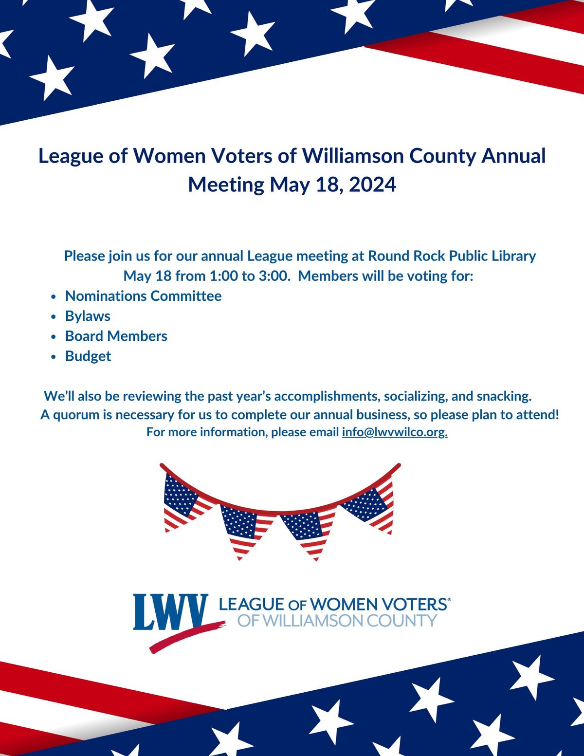 LWV Wilco Annual Membership Meeting 