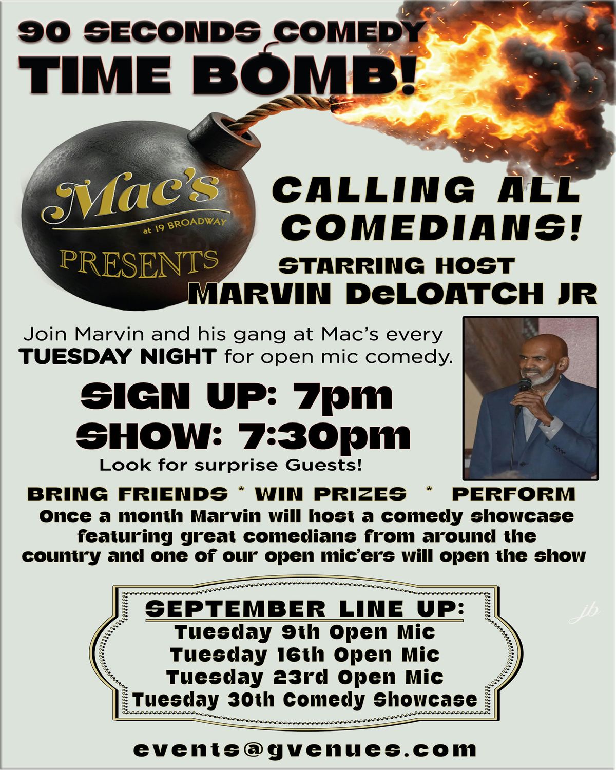 90 Seconds Comedy Time Bomb \u2013 The Best Comedy Show in Town at Mac\u2019s