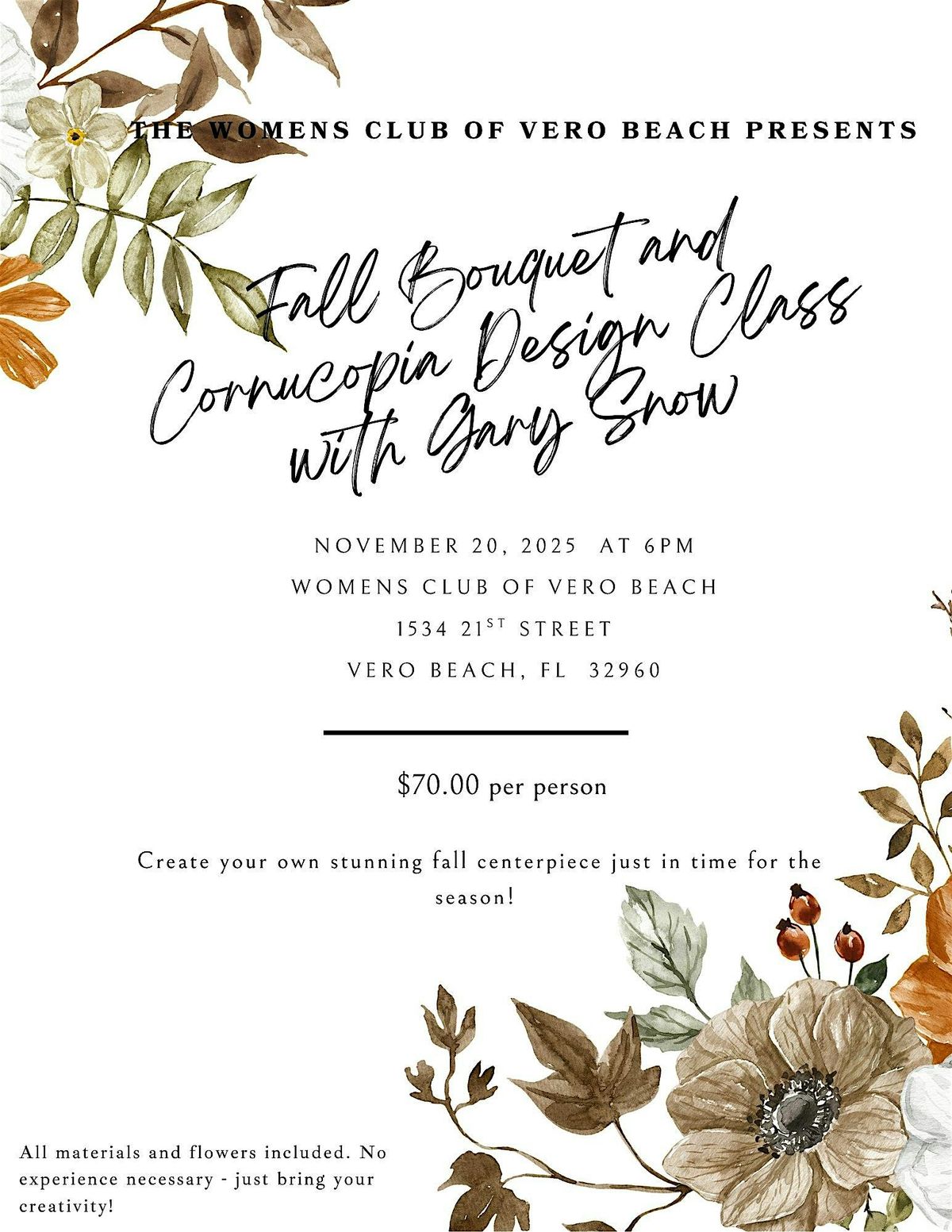 Fall Bouquet  and Cornucopia Design Class with Gary Snow