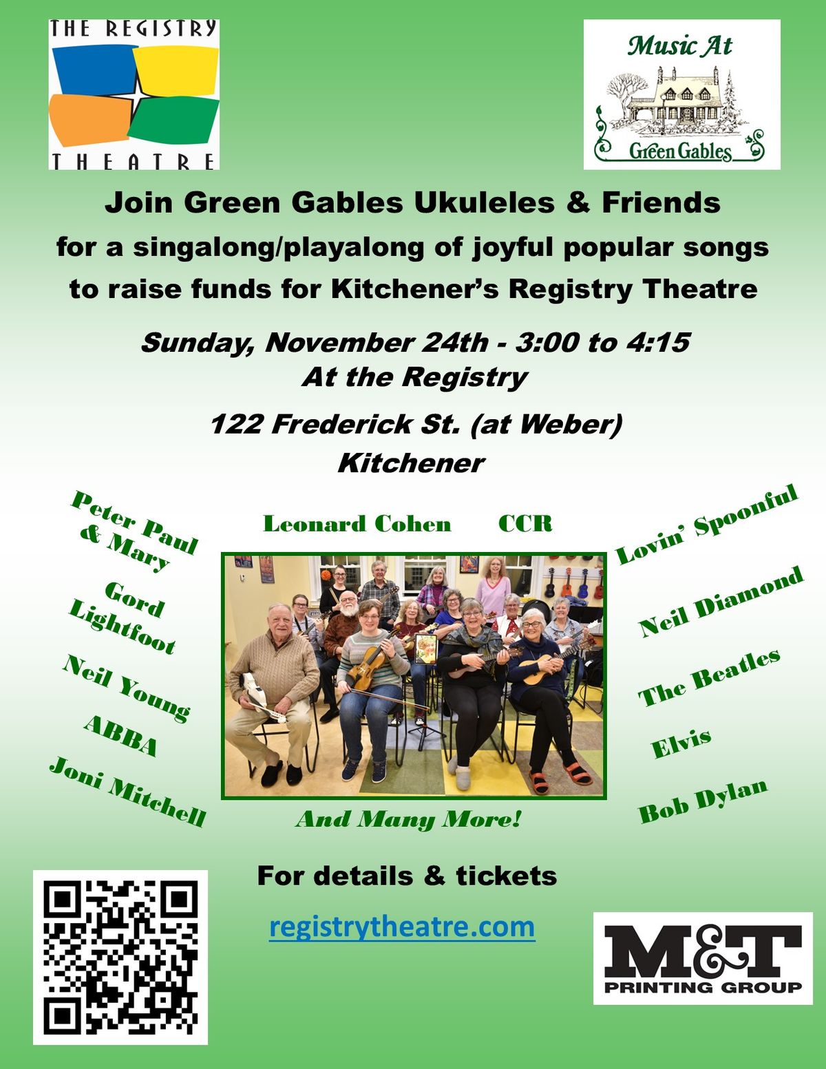 Green Gables Ukuleles & Friends Singalong Fundraiser for the Registry Theatre, Kitchener