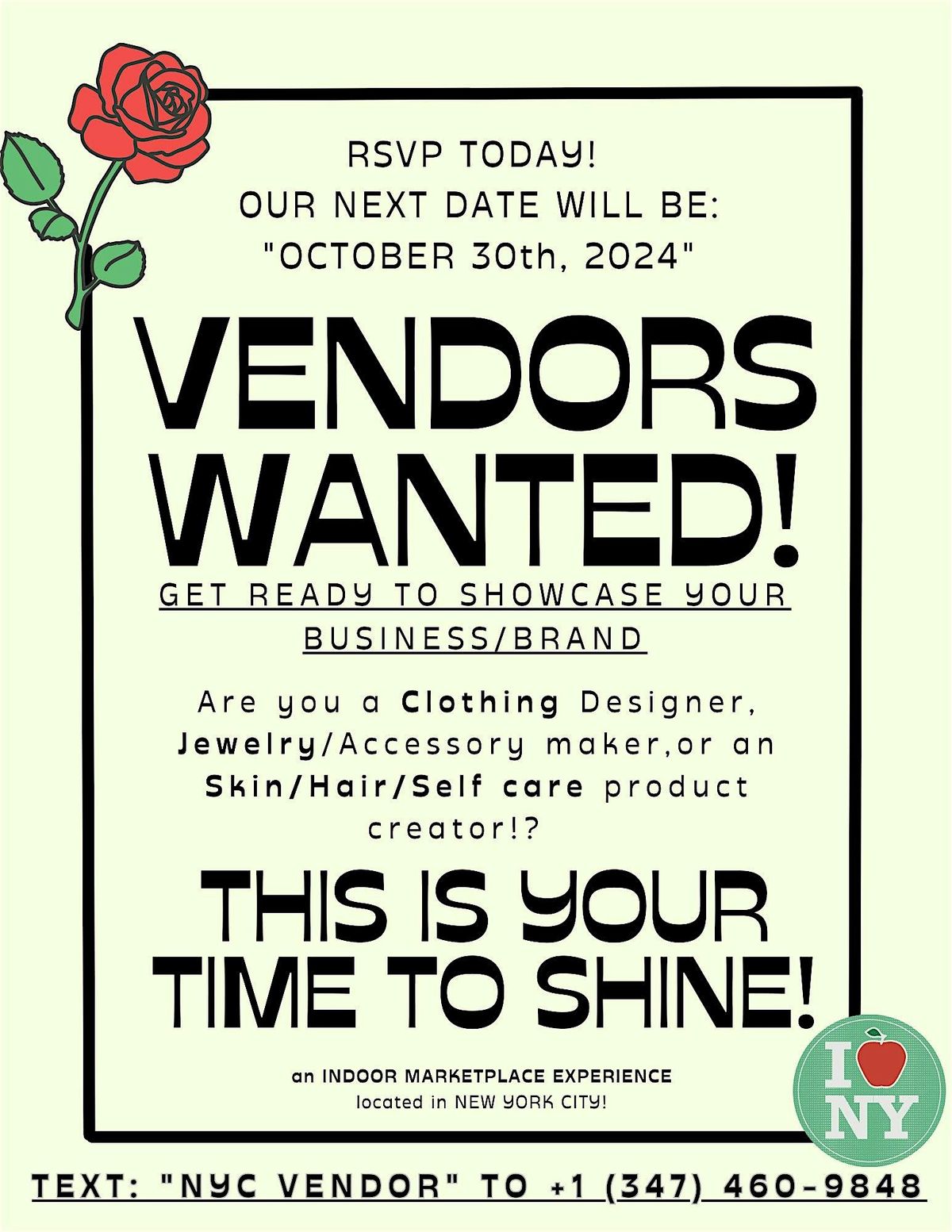 VENDORS WANTED! | 2024 | NYC INDOOR MARKETPLACE!