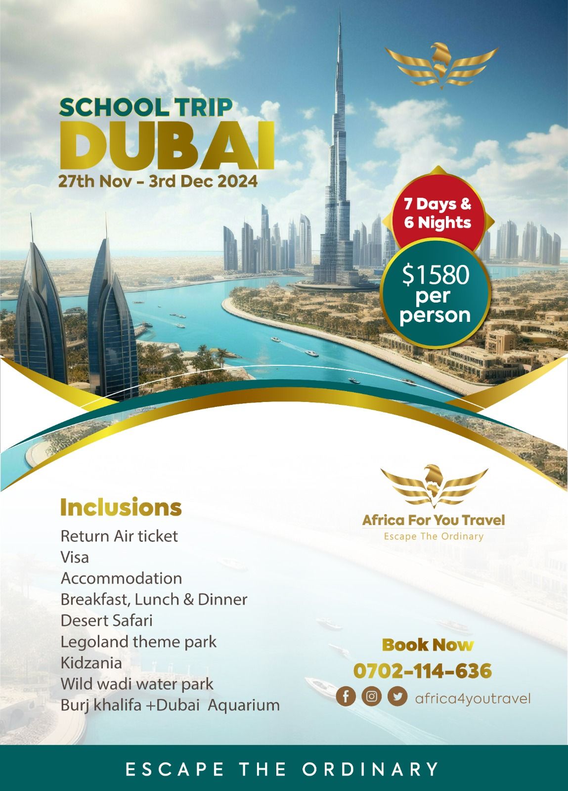 SCHOOL TRIP TO DUBAI 27TH NOV - 3RD DEC 2024 USD 1580