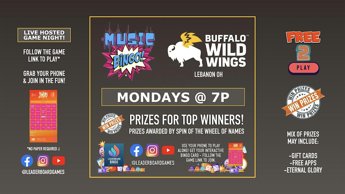 Music BINGO | Buffalo Wild Wings - Lebanon OH - MON 7p @LeaderBoardGames