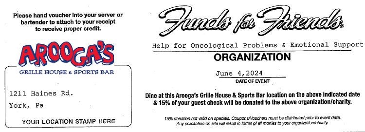 Funds for Friends - Dine at Arooga's Grille 