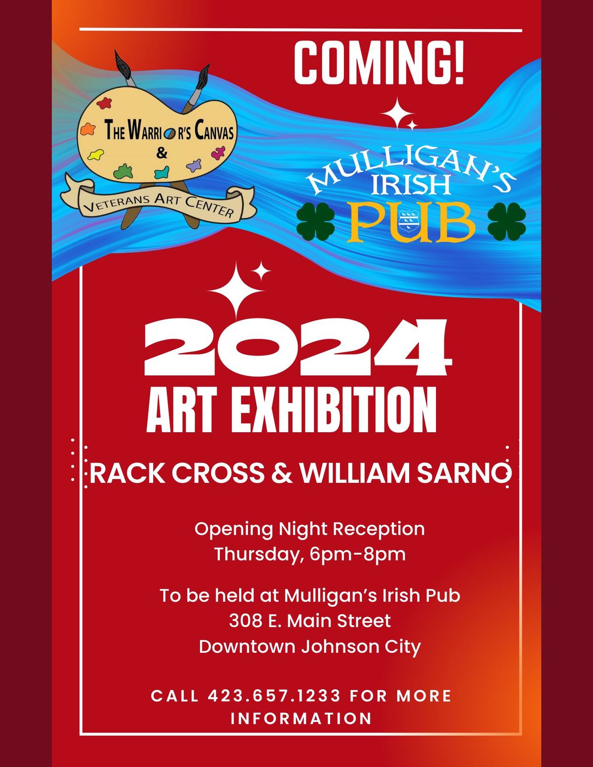 Opening Night! Art Exhibition for Artists and Army Veterans William Sarno & Rack Cross 