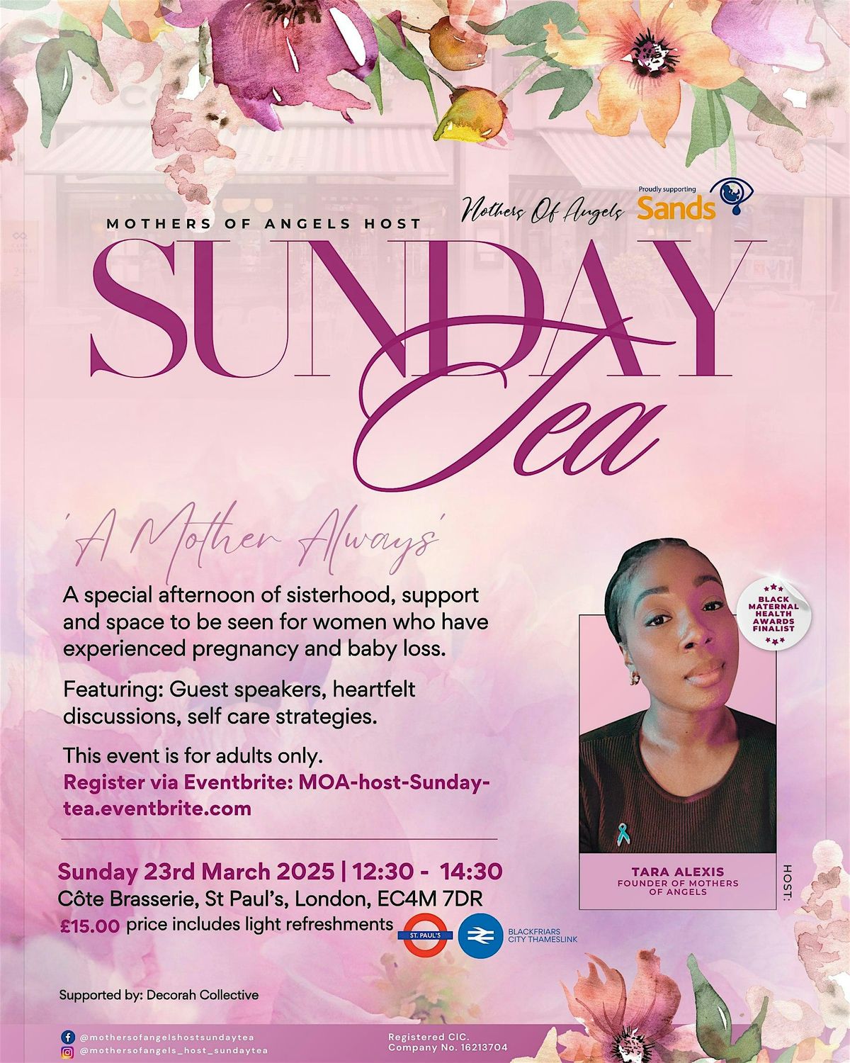 Mothers Of Angels host Sunday Tea.