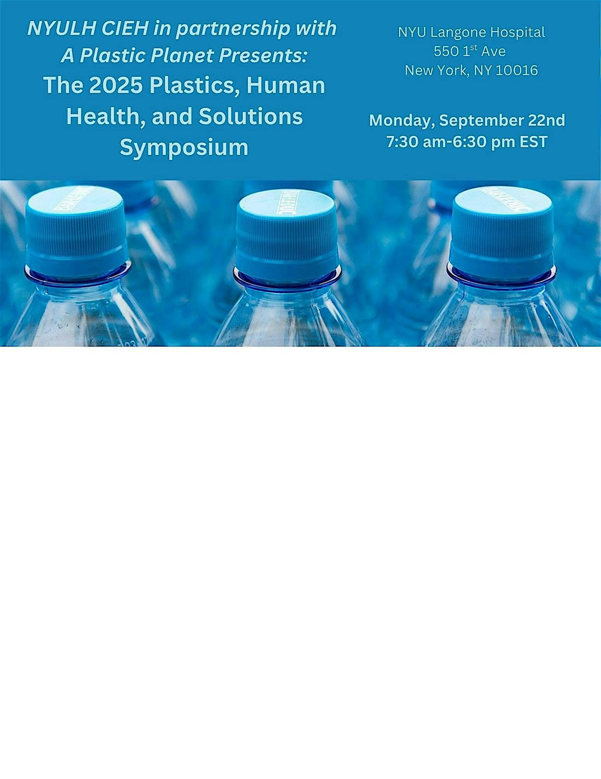 NYULH CIEH 2025 Plastics, Human Health, and Solutions Symposium