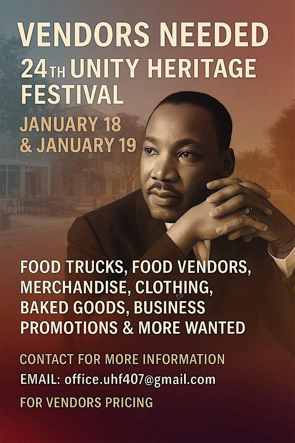 24th Annual Unity Heritage Festival MLK Celebration - Vendors Needed