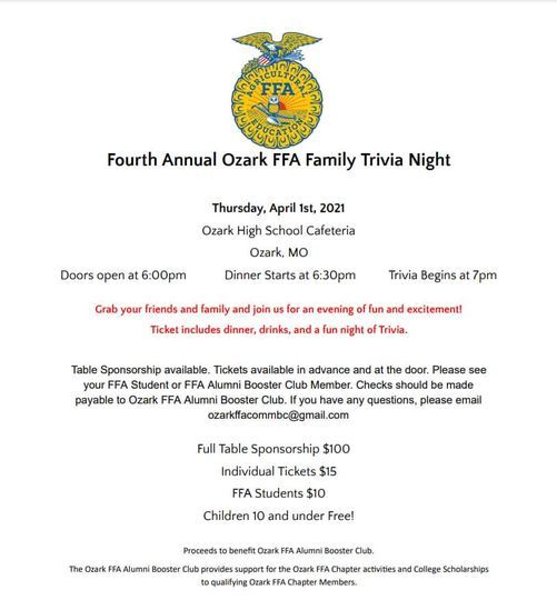 Ozark Ffa Booster Club 2021 Family Trivia Night Ozark High 1 April 2021