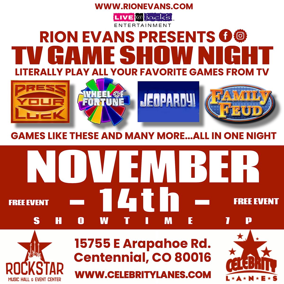 Rion Evans Presents TV Game Show Night at Rockstar **FREE**