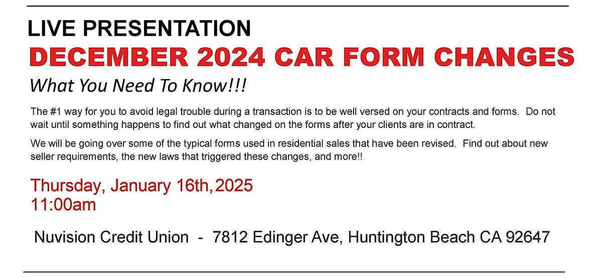 CAR Form Changes and Revisions - December 2024