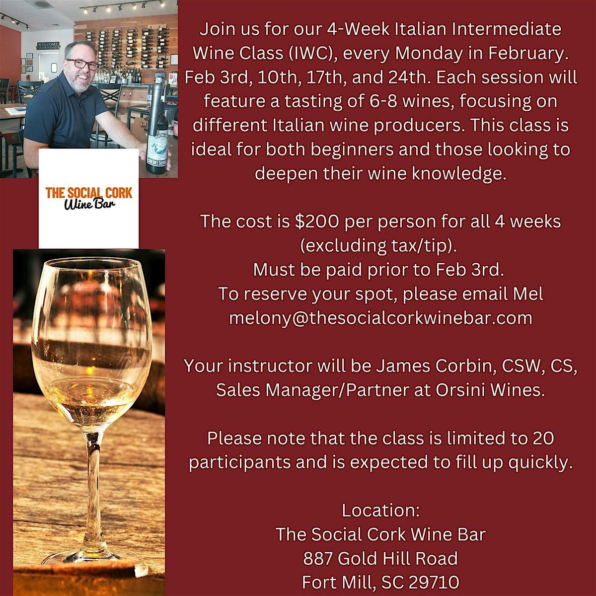 Join us for our 4-Week Italian Intermediate Wine Class (IWC)!