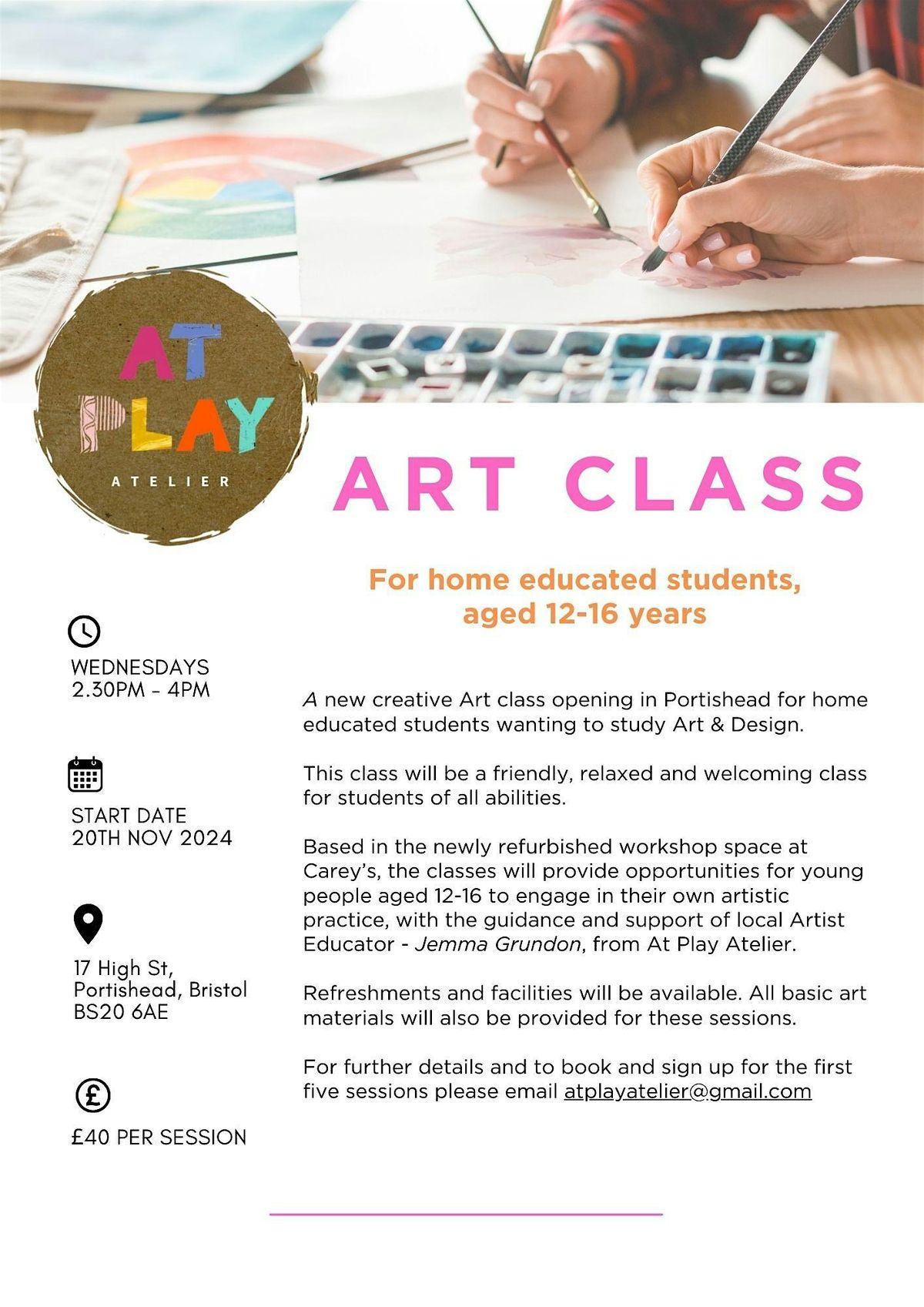 ART CLASS - for home educated students (12-16 years) 1 session