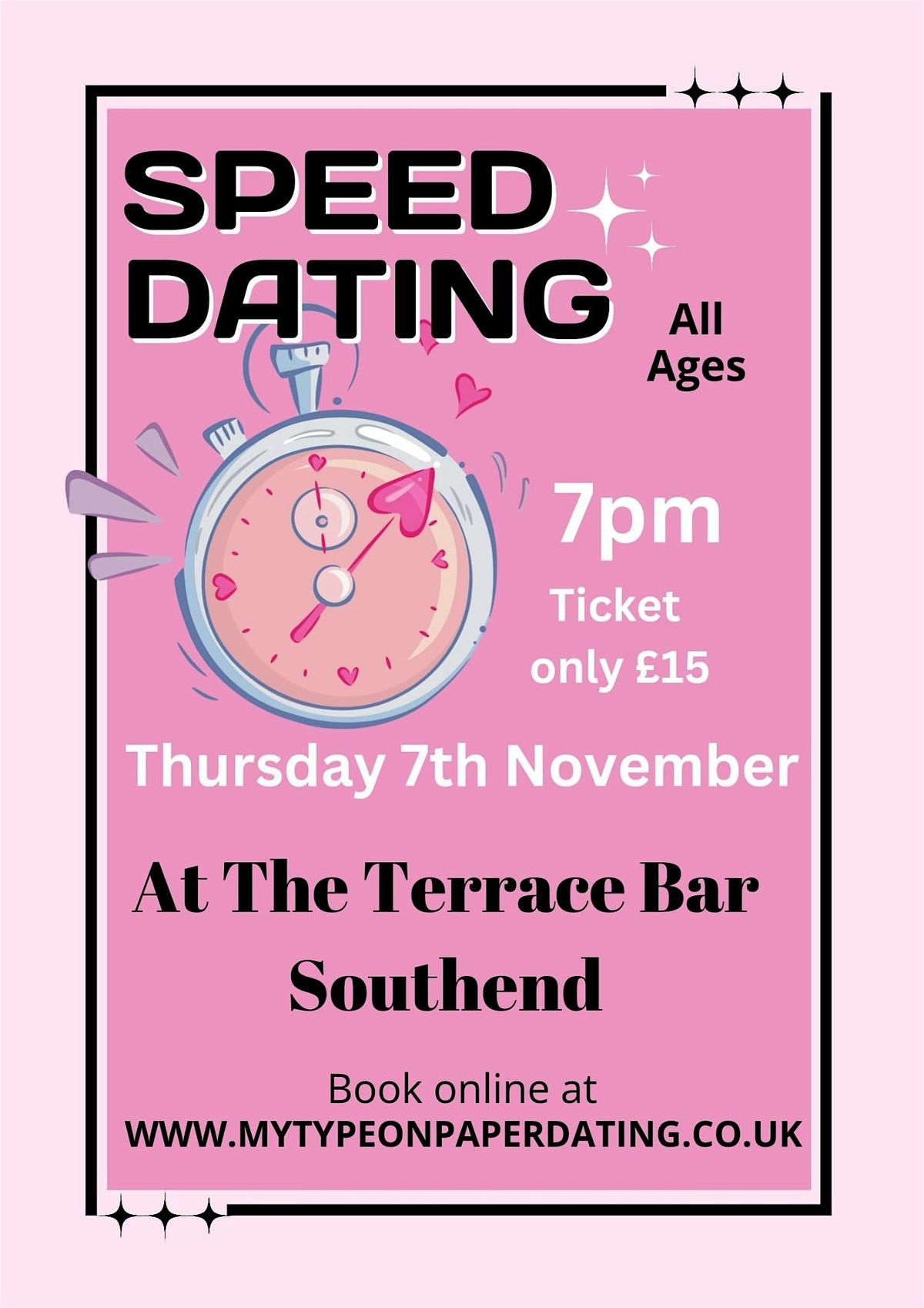 My Type on Paper Presents Speed dating at The Terrace Bar, Southend