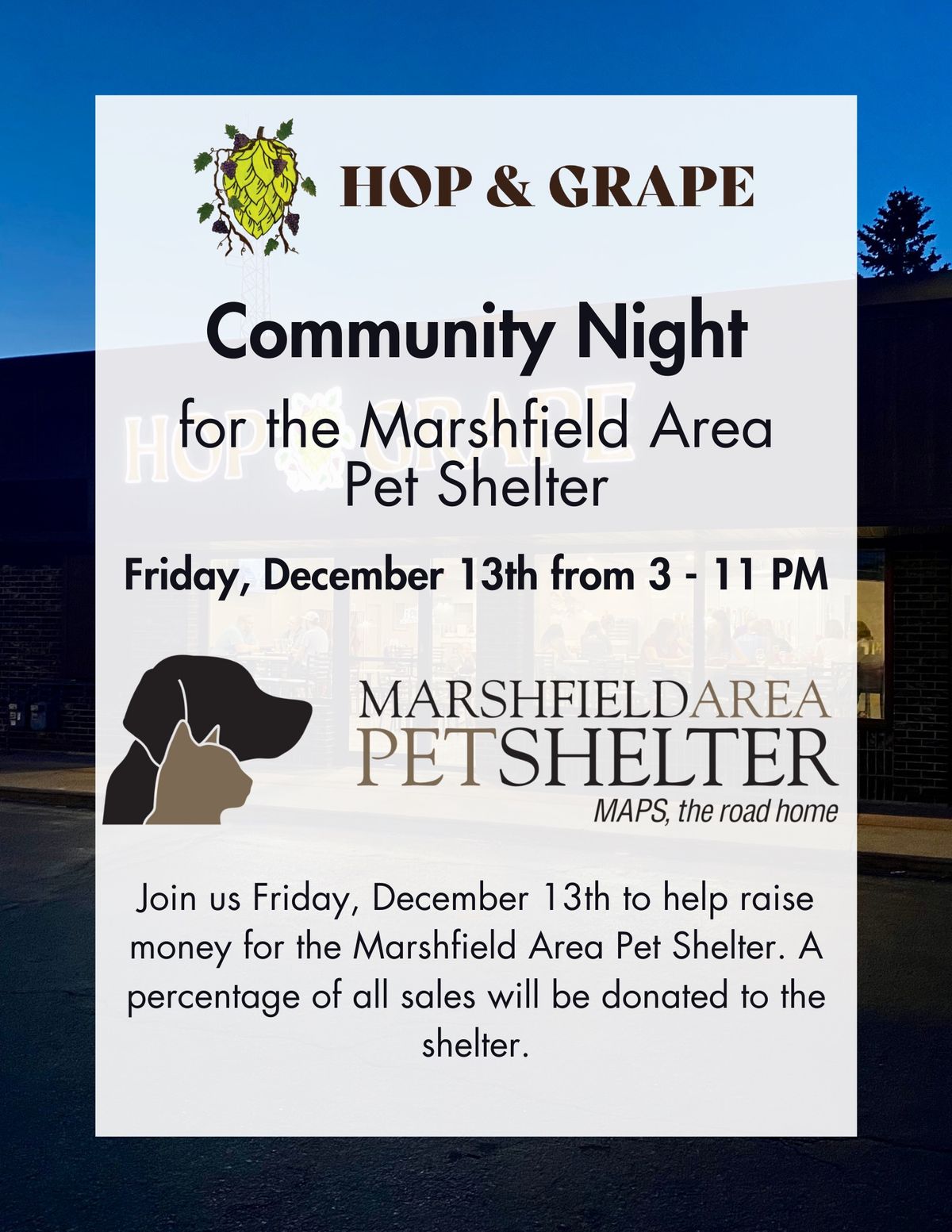 Community Night Supporting Marshfield Area Pet Shelter 