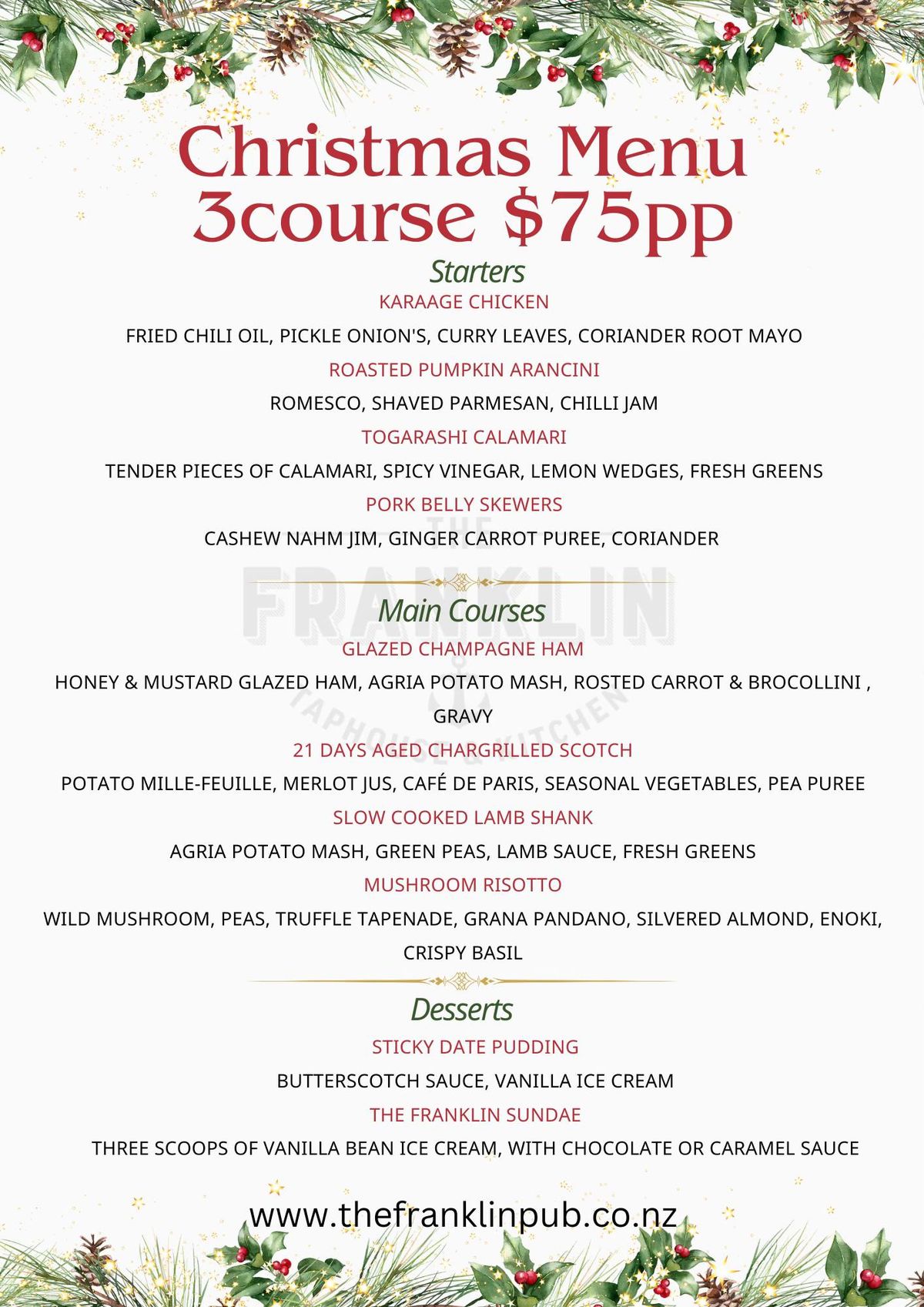 3 course CHRISTMAS EVE $75