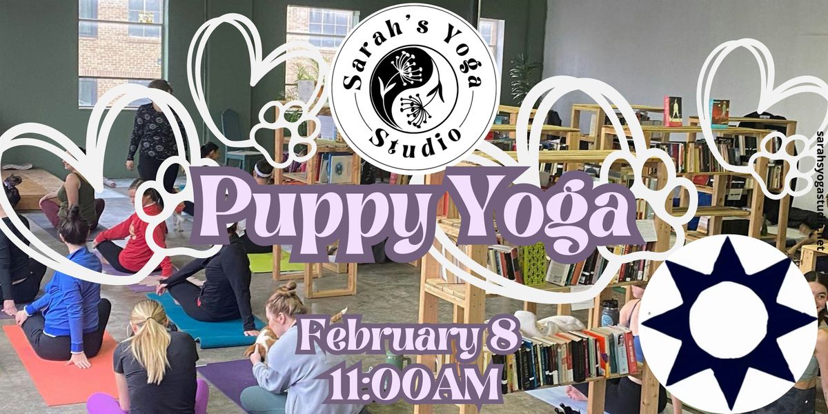 Puppy Yoga at Turnsol Books with Sarah's Yoga Studio