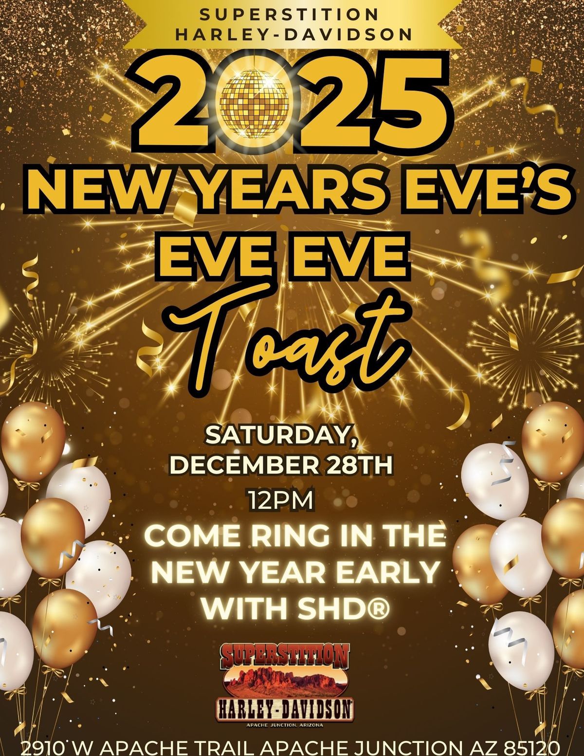 Ring in the New Year with SHD! New Years Eve Eve Eve Toast at Noon! 