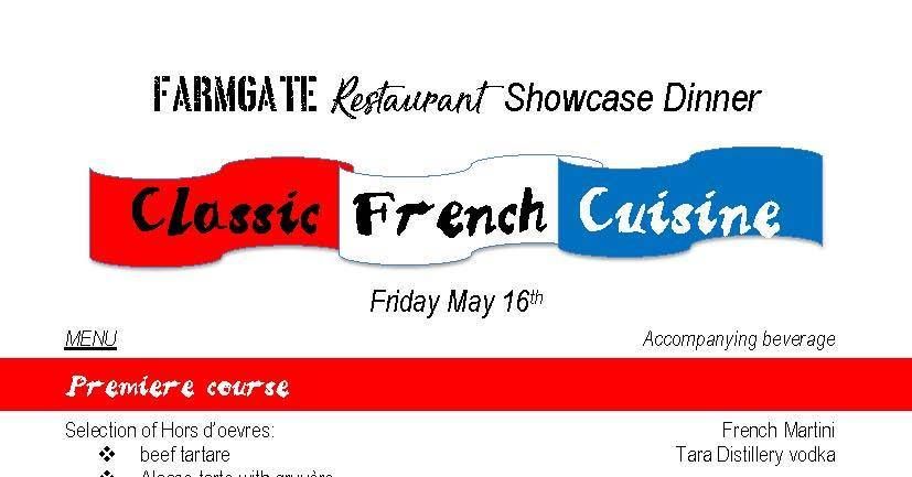 Farmgate Showcase Dinner: Classic French 6 course