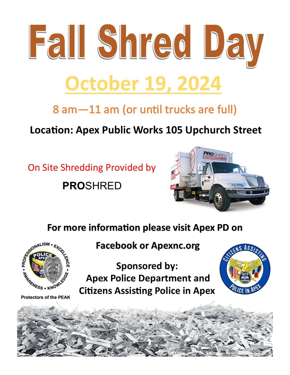 2024 Fall Shred Day @ Apex Public Works 105 Upchurch Street