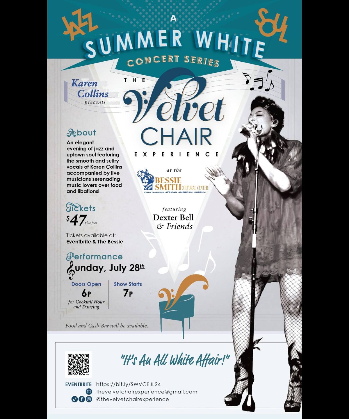 Karen Collins Presents:A Summer White Velvet Chair Experience at the Bessie