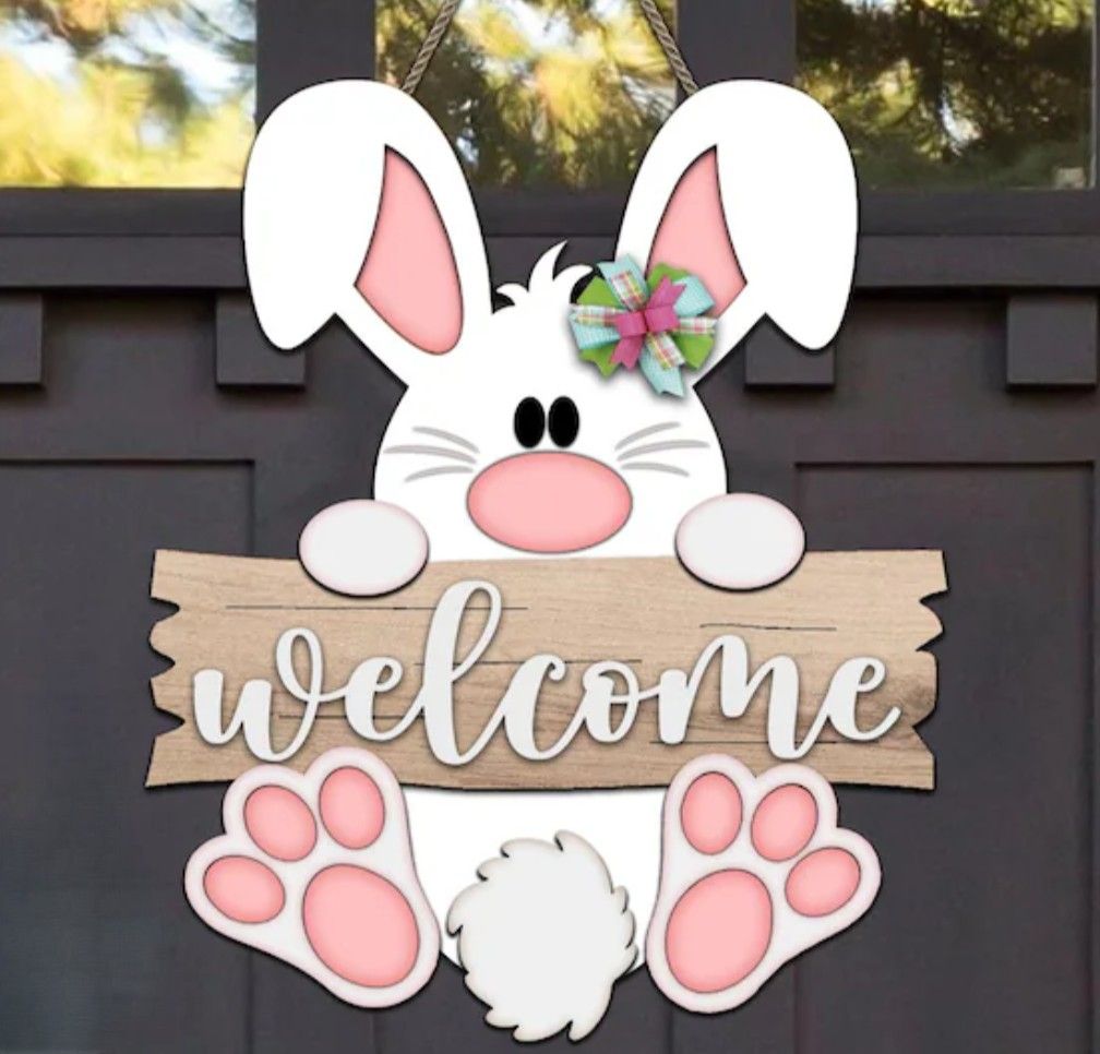 Hop into Spring with this Adorable Painted Bunny Welcome Sign!