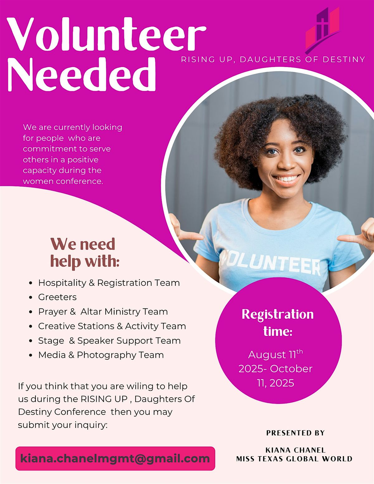 Volunteer Needed For RISING Up, Daughters of Destiny