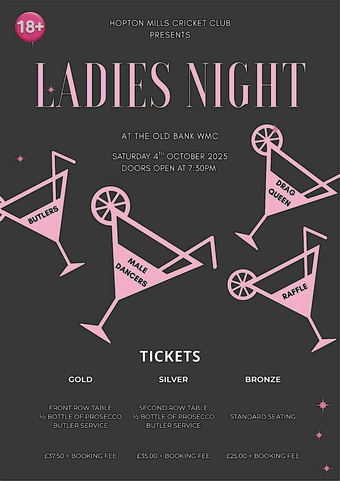 Ladies Night hosted by Hopton Mills Cricket Club! (Over 18+ only)