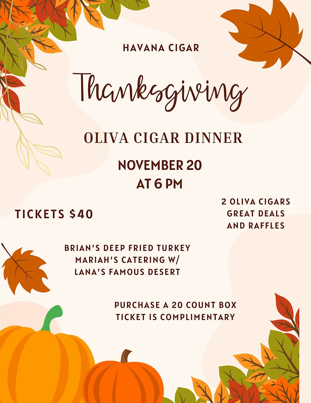 Oliva Thanksgiving Cigar Dinner