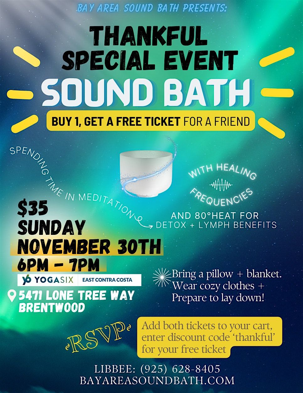 THANKFUL Sound Bath event (Buy 1 Get 1)with Singing Crystal Bowls