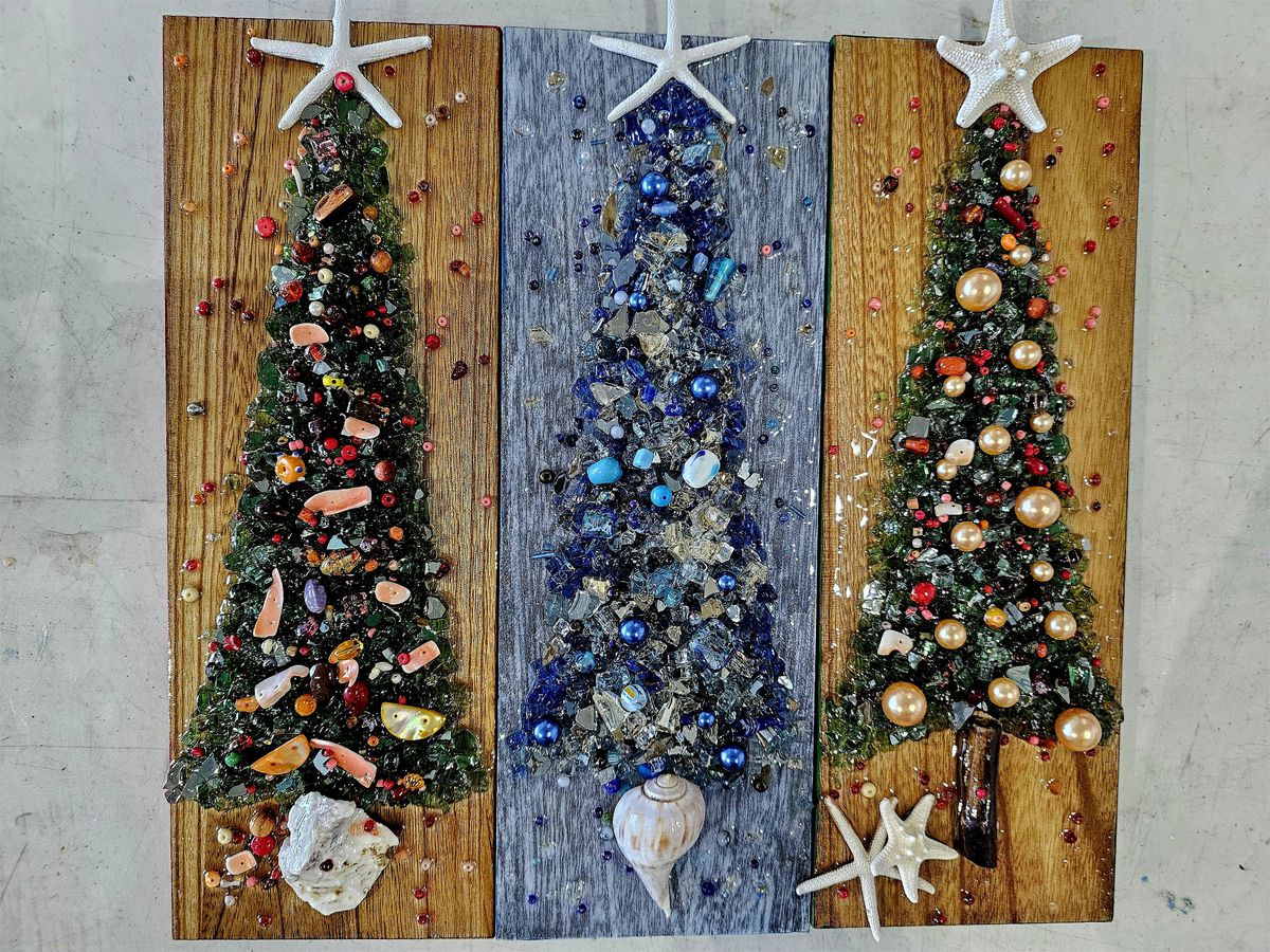 Mixed Media Christmas Trees on 12" Wooden Planks