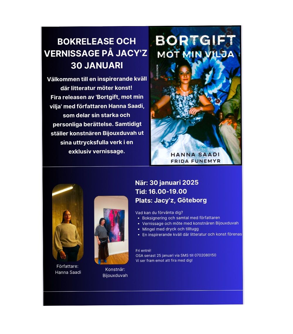 BOKRELEASE OCH VERNISSAGE P\u00c5 JACY'Z 30 JANUARI