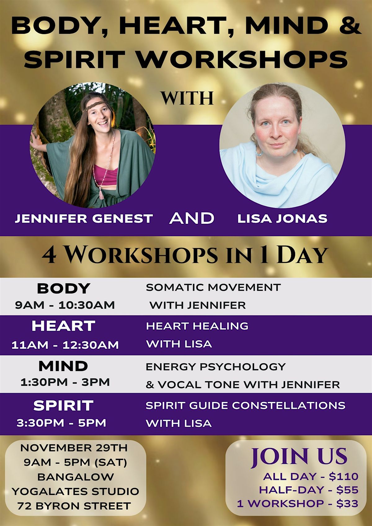 BODY, MIND & SPIRIT DAY WITH JENNIFER AND LISA