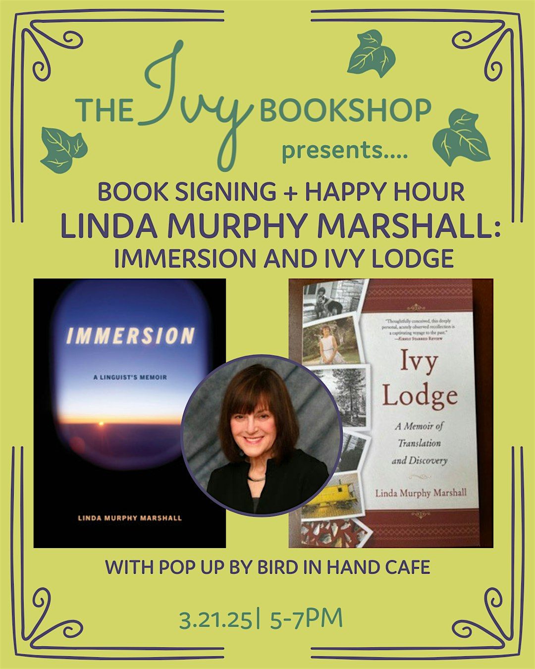 Book Signing  with Linda  Murphy Marshall, IMMERSION and IVY LODGE