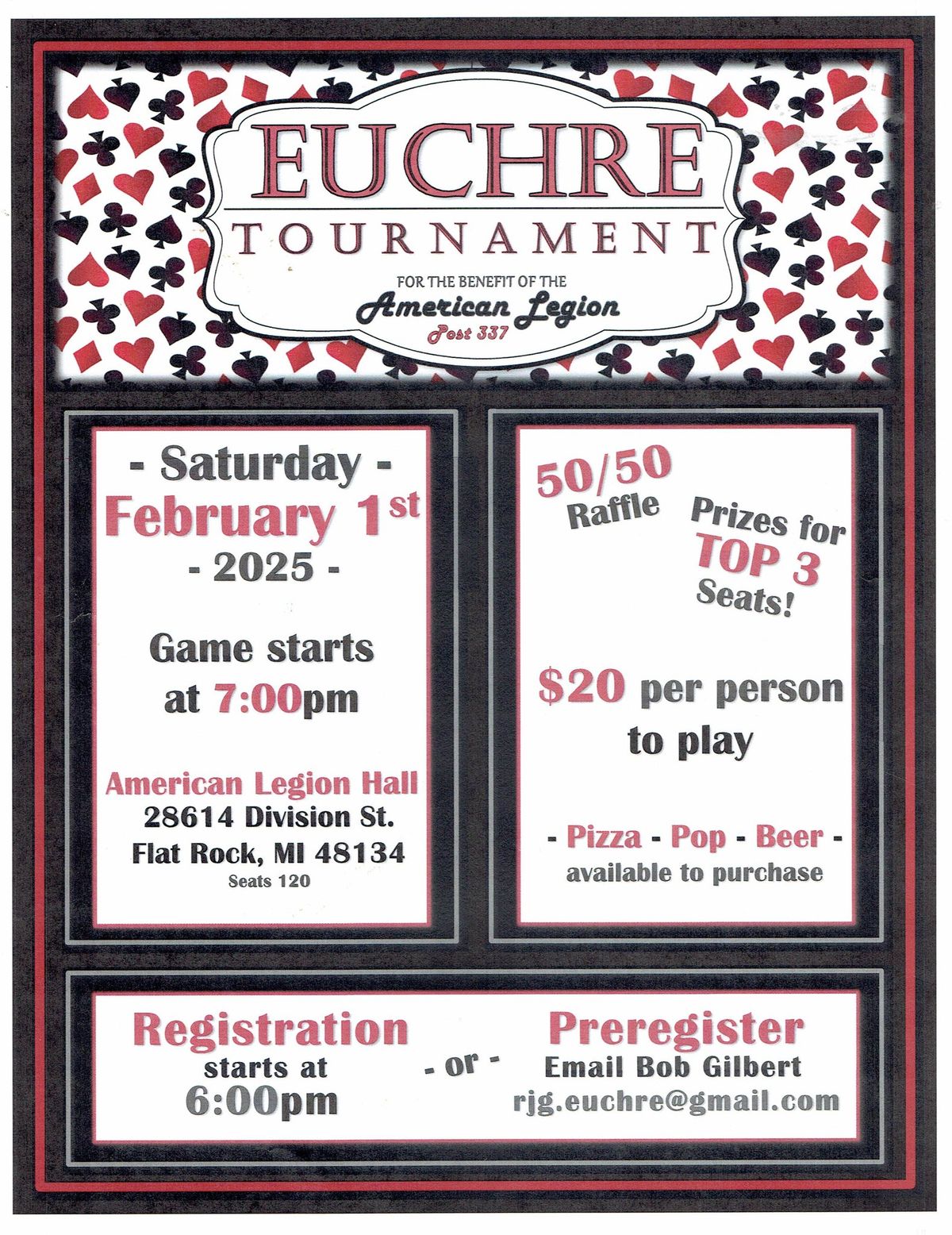 Euchre Tournament for the benefit of the American Legion Post 337