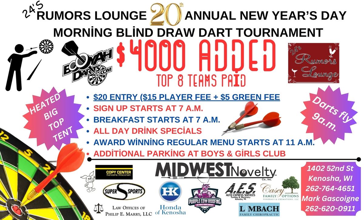 20th Annual New Year\u2019s Day Morning Blind Draw Dart Tournament