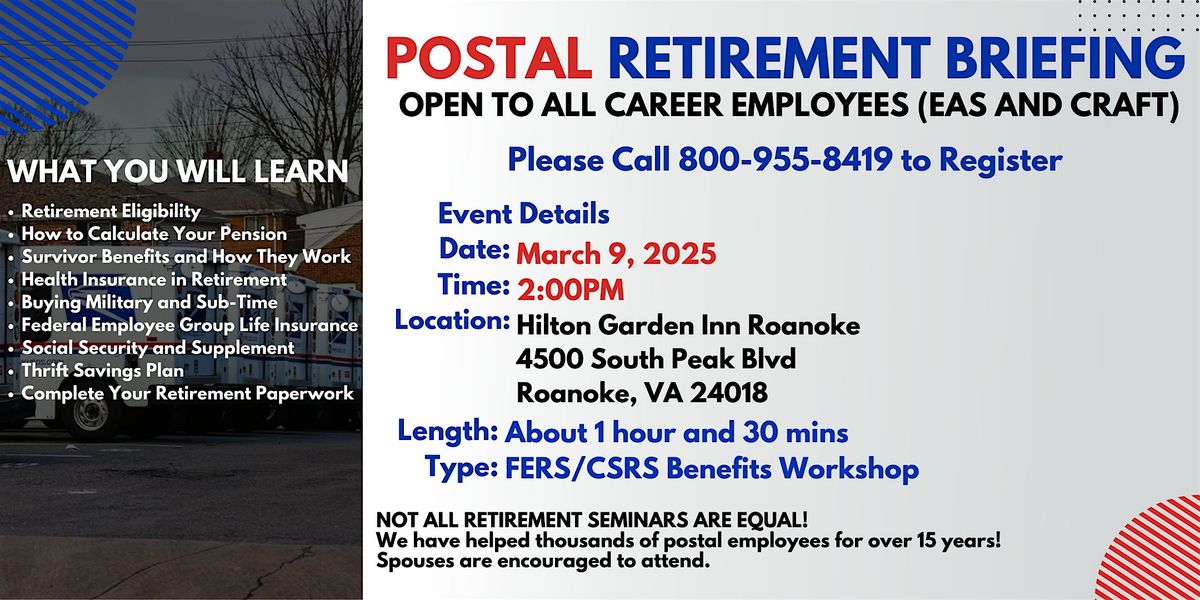 Post Office Employees Retirement Seminar Roanoke VA - 03\/09\/2025