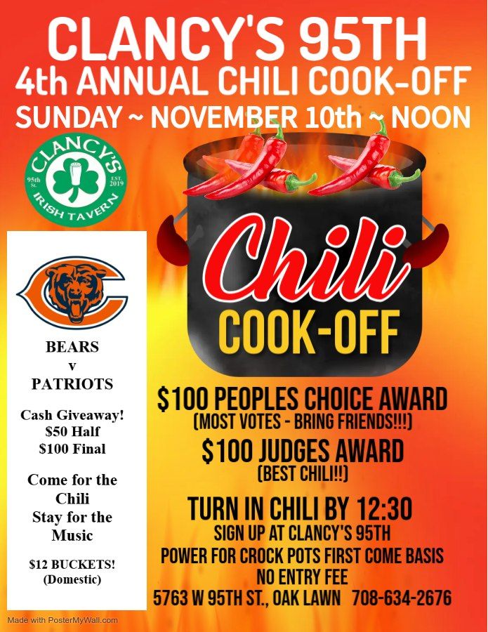 Chili Cook-Off at Clancy's 95th Irish Tavern!