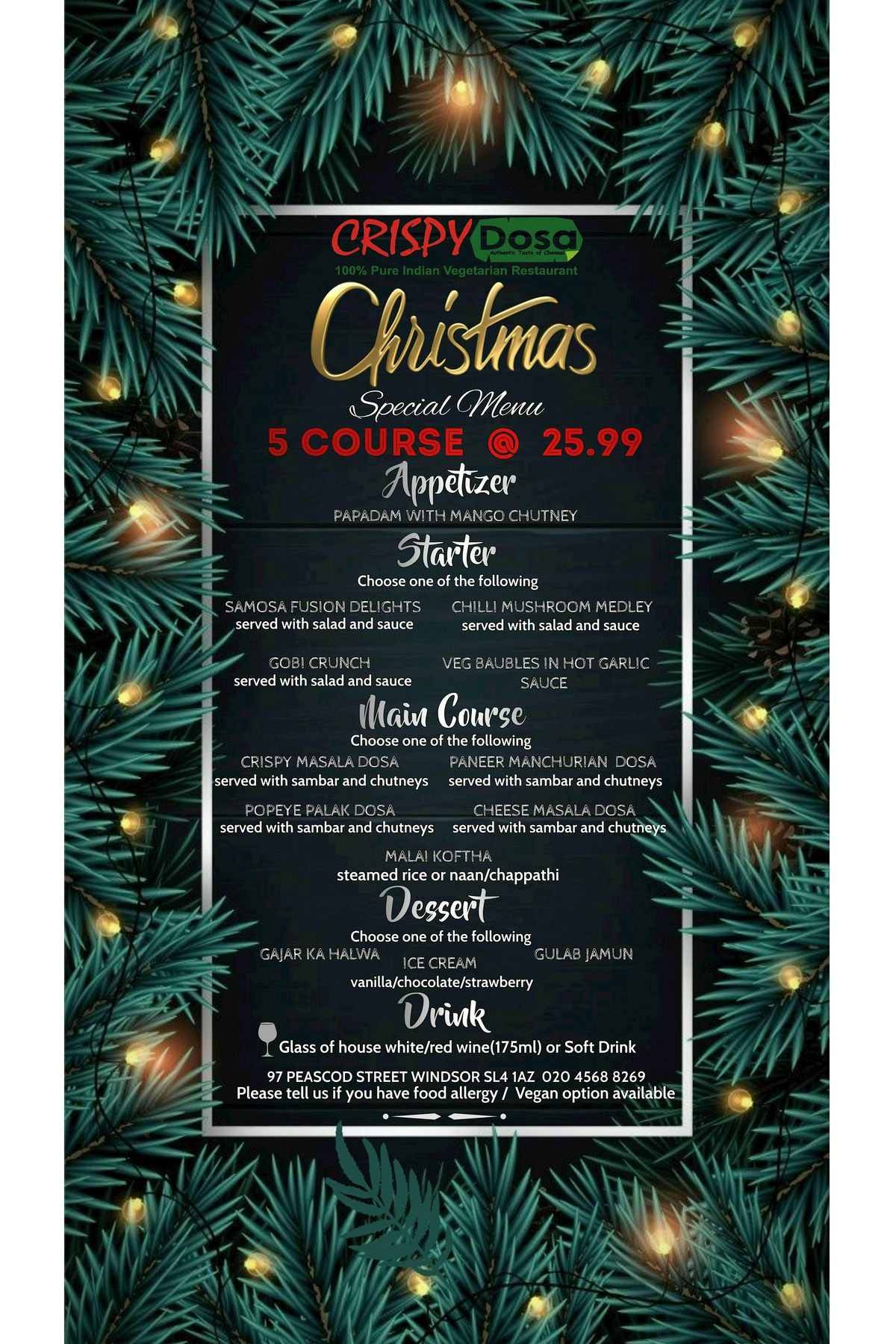 Christmas Special Menu - 5 Course@ \u00a325.99 Only!