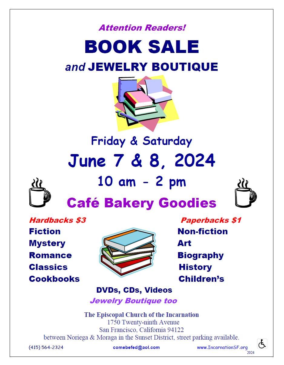 Annual Book Sale and Jewelry Boutique: June 7 & 8 from 10 am to 2pm