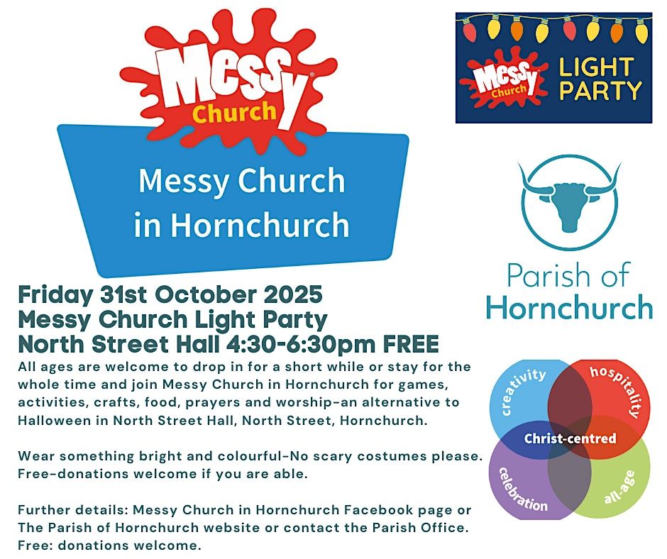 Messy Church in Hornchurch: Light Party. Fri 31st October 4:30-6:30pm