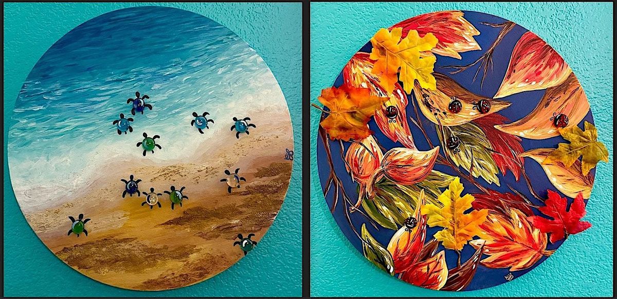 Sea Turtles OR Ladybugs Mixed Media Painting at Downhill Parker