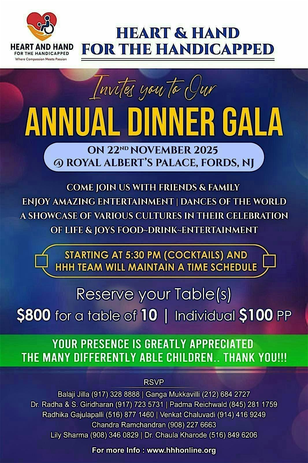 Annual Dinner Gala sponsored by Heart & Hand for the Handicapped